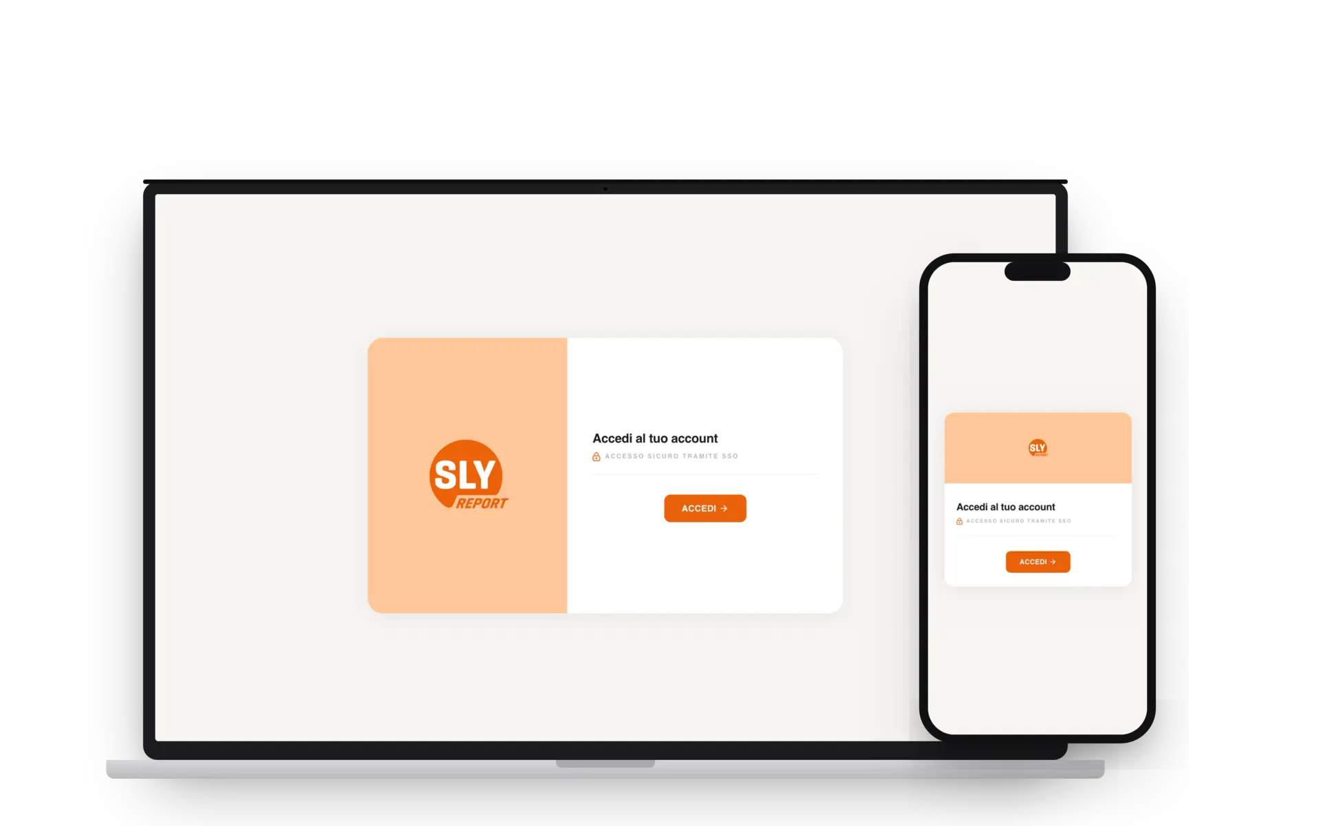 SLY·Report — anteprima del sito su laptop e telefono