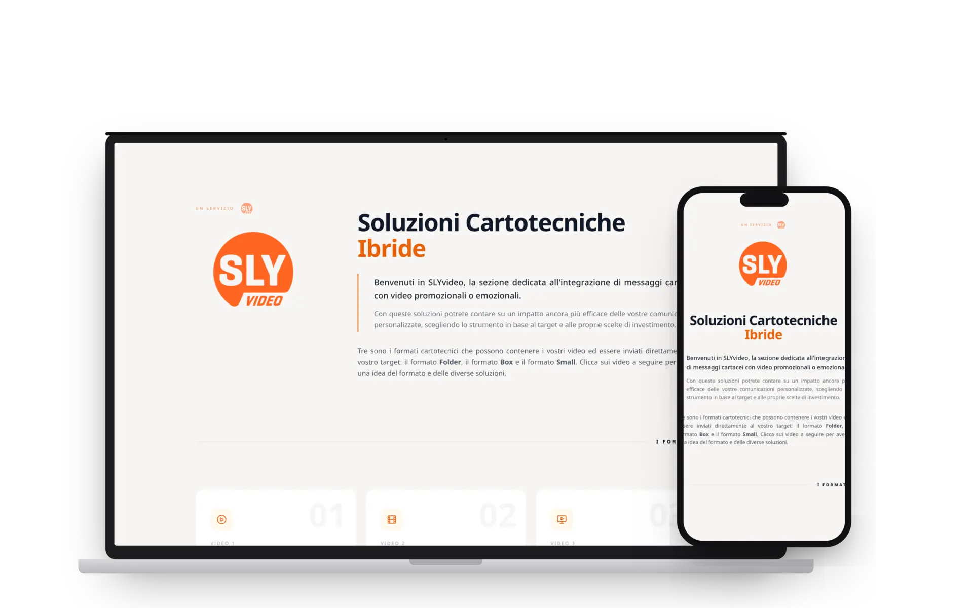 SLY·Video — anteprima del sito su laptop e telefono